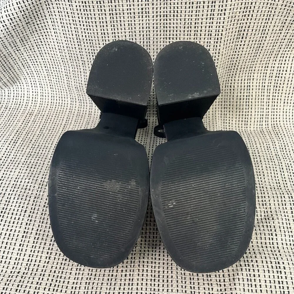 Steve Madden Black Satin Platform Block Heel Pumps